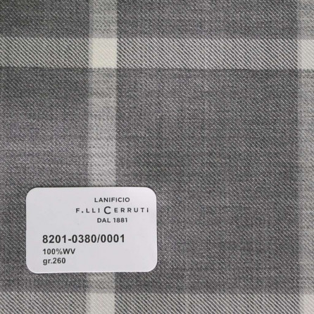 8201-0380/0001 Cerruti Lanificio - Vải Vest Quần Tây 100% Wool - Xám Caro